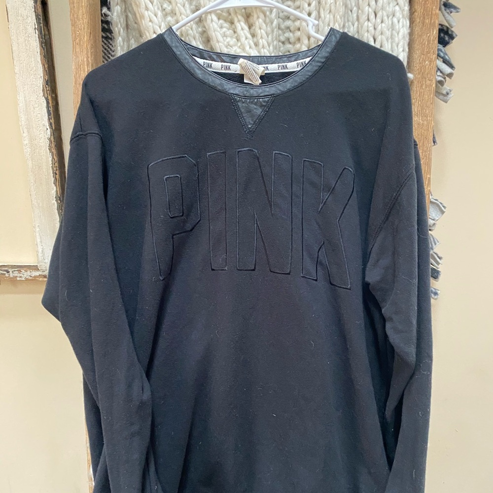 PINK- black leather neck oversized sweatshirt